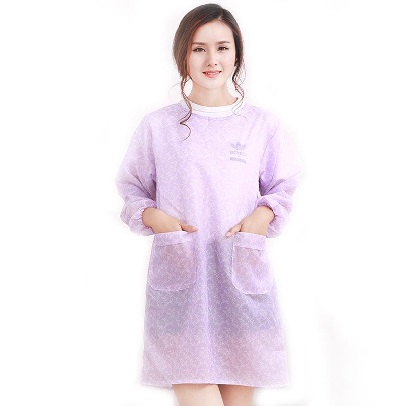 Women's Long Sleeve Waterproof Korean Fashion Apron for Kitchen Cleaning