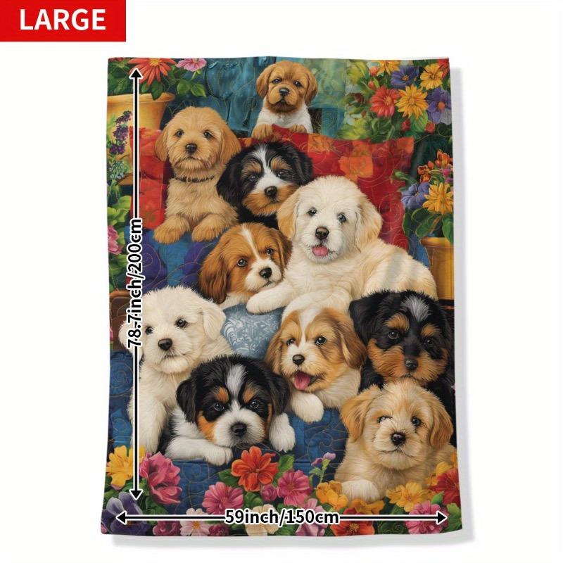 

Cozy Dog & Floral Print Flannel Blanket - Soft Warm Throw for Naps Camping Travel | Perfect Gift for Pet Lovers Friends & Family 30x40in