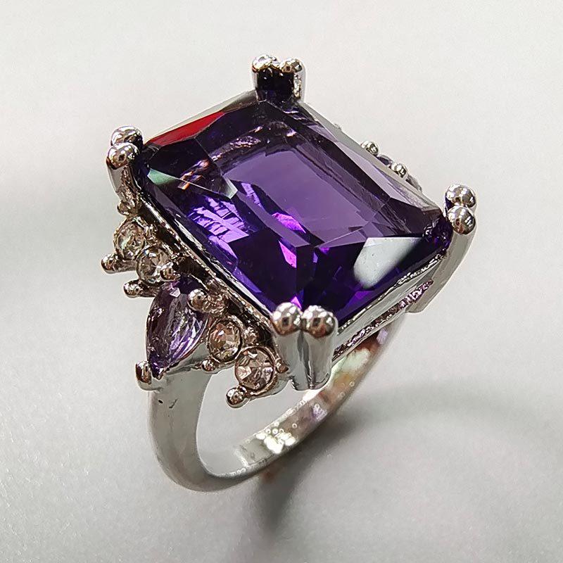 Chenrui Purple Rectangular Zircon Water Drop Ring for Women