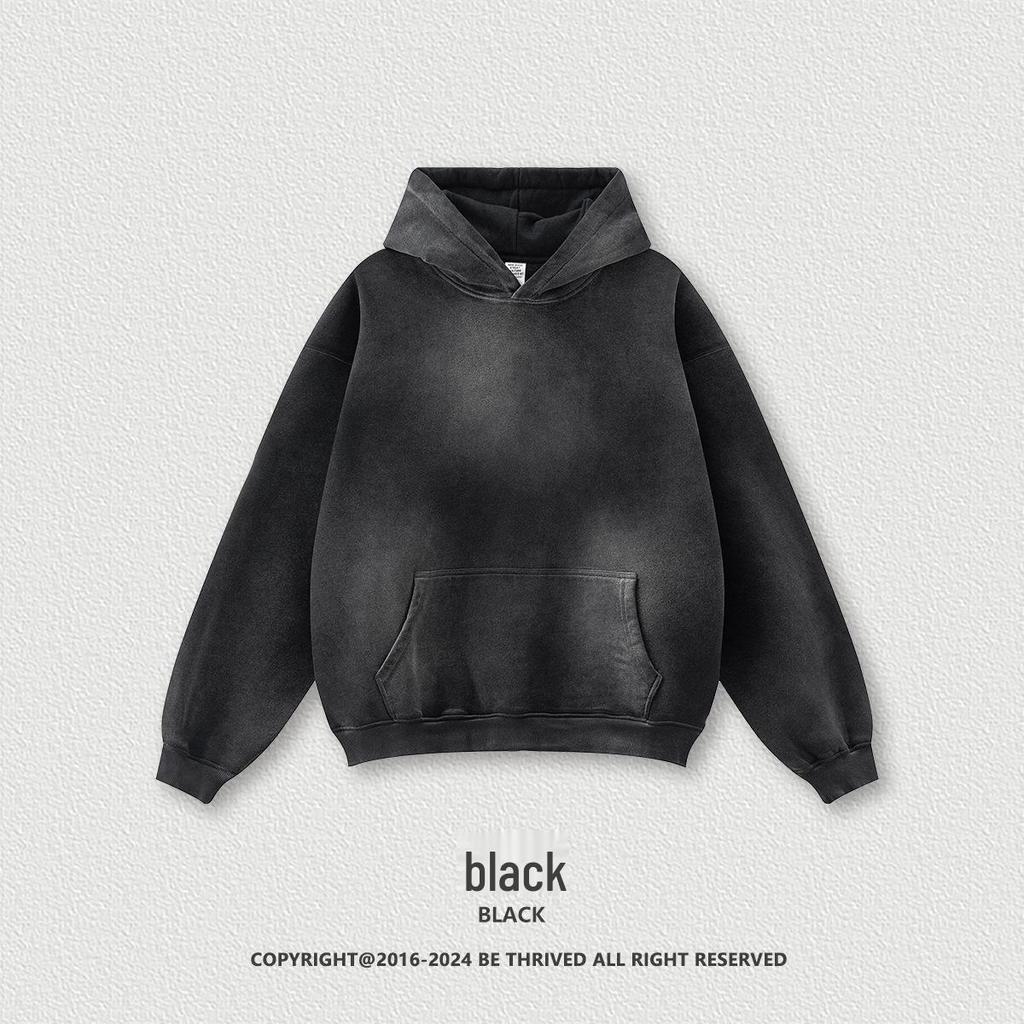 BE Men's Retro Distressed Spray Paint Velvet Hoodie & Sweatpants Set - Autumn 2025 Collection