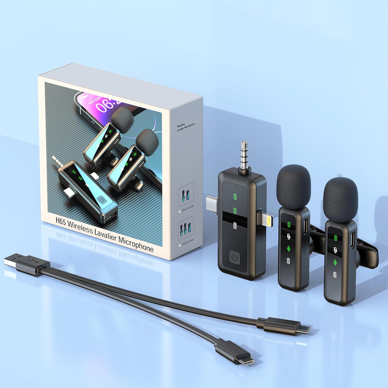 

Беспроводной петличный микрофон для iPhone, Android, камеры, 2 шт. мини-петличный микрофон со светодиодным дисплеем и шумоподавлением, микрофон USB-C для, Type C + Lightning