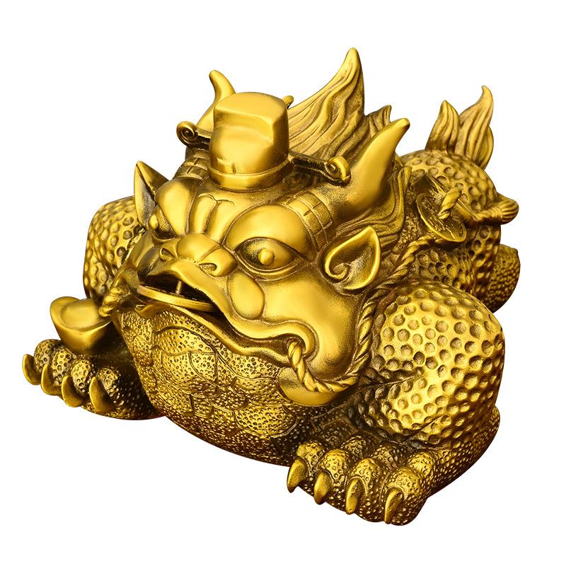 Golden Ornament Pure Copper Emperor - Toad Home Office Store Desktop Decoration Brass Three-Legged T