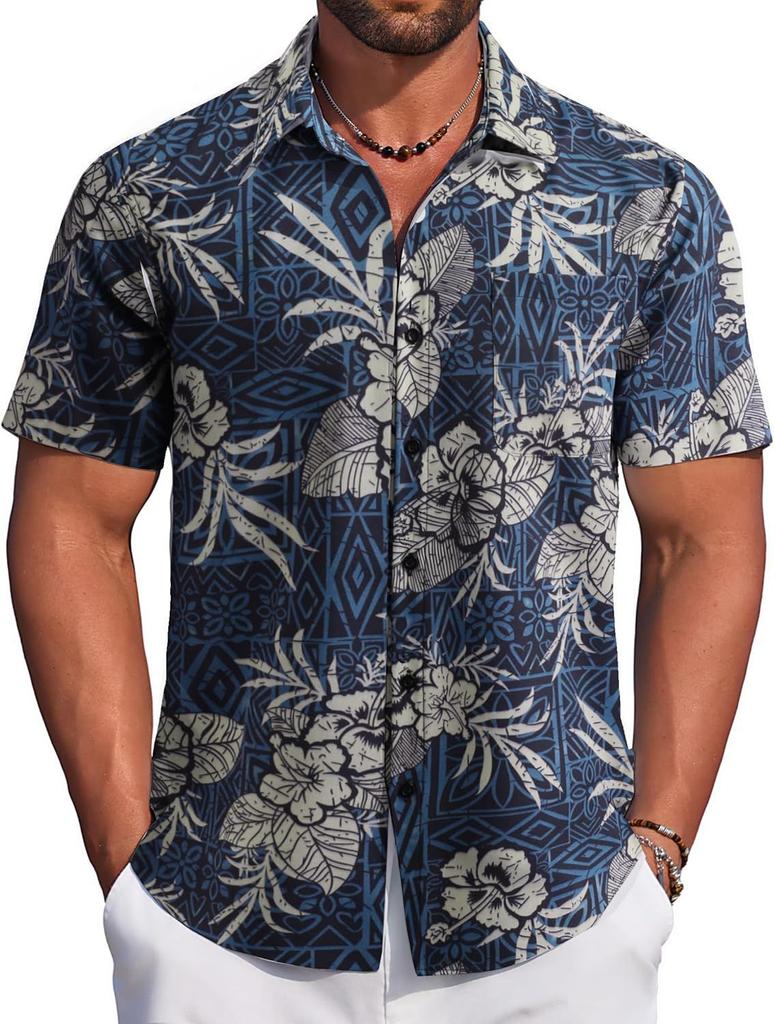 Summer Short Sleeve Flower Shirt Men'S Beach Large Size Casual 3D Digital Printing Men'S Shirt Tide