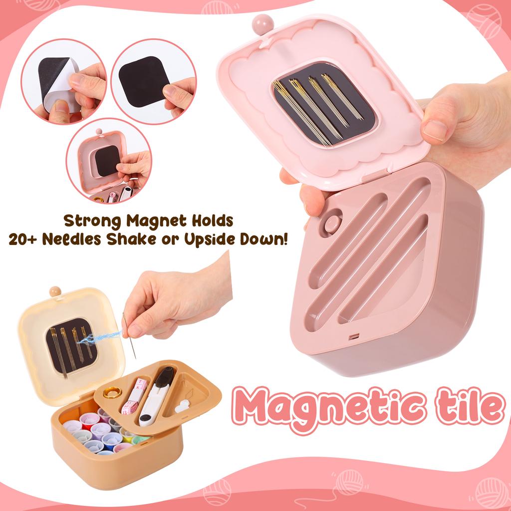 Small Sewing Kit with Storage Box Cute Portable 2 Layer Organizer Magnetic Needle and Thread Kit with Case Home Clothes Repair