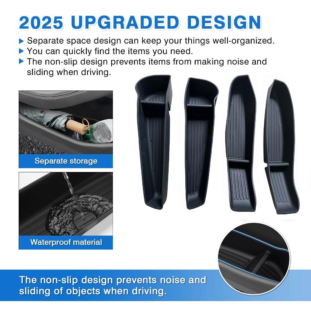 4PCS TPE Side Door Storage Box for Tesla Moldel Y Juniper 2025 2026 Model 3 Highland 2025-2026 Scratch-Resistant Trays Organizer