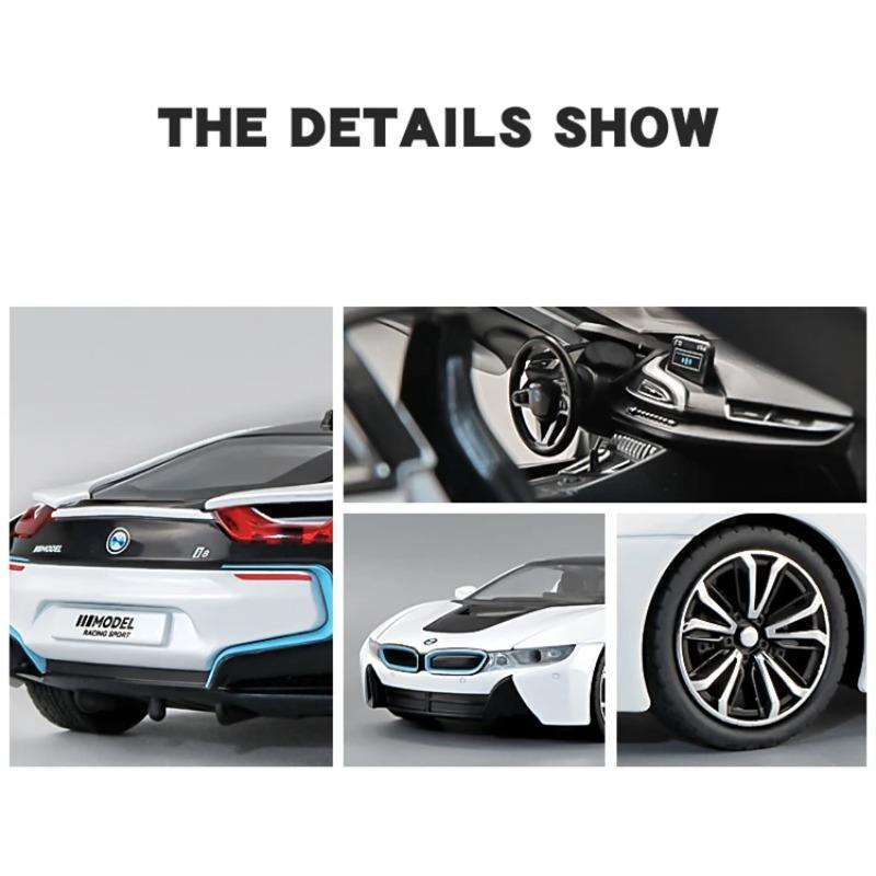 1/32 BMW I8 New Energy Car Alloy Sports Car Model Diecast Simulation Metal Racing Vehicles Car Model Sound Light Childrens Toys Gift