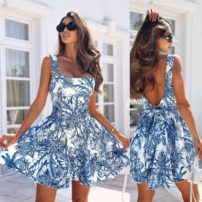 

Модный стиль Мода Лето Новинка Женское платье без рукавов Минималистичный стиль Силм Стройнящее Элегантная короткая юбка Blue XL