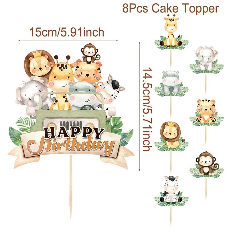 Jungle Animal Happy Birthday Cake Toppers Birthday Cake Decorations for Animal Theme Jungle Birthday Baby Shower Party Supplies