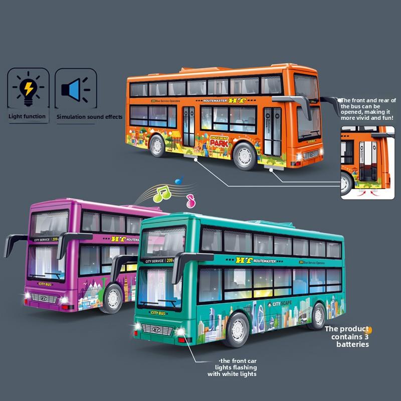 Double Decker Bus With Door Opening Inertia Toy With Lighting And Function Sound