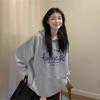 Grey hooded sweater women's coat, autumn and winter fleece thickened e loose top