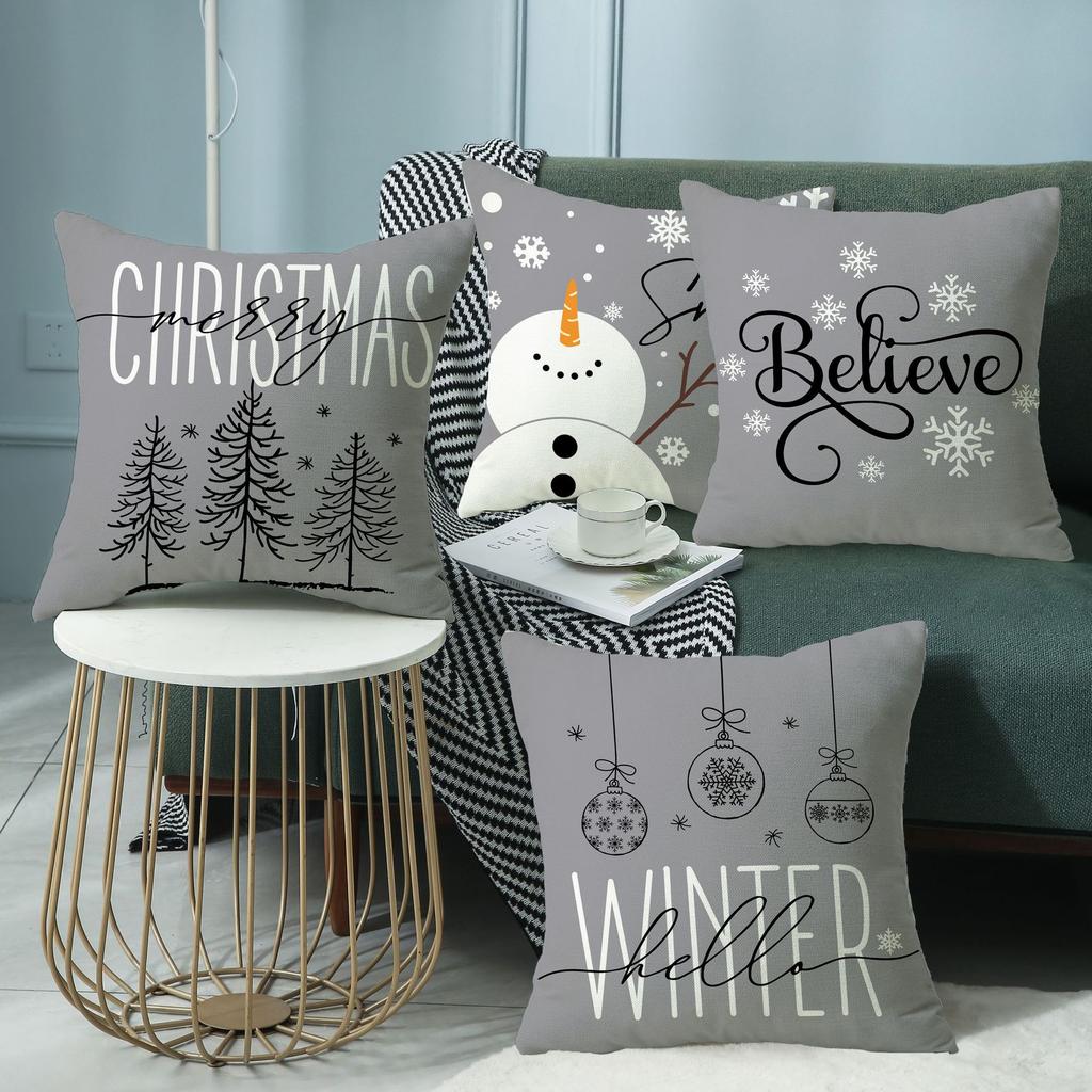 New Christmas Pillow Gray Cartoon Snowman Christmas Tree Home Cushion Pillow Cover