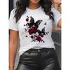 European Size European Size Women's Vintage Rose & Black/White Butterfly Print T-Shirt - Soft Semi-Sheer Blouse, Short Sleeve Crew Neck Top