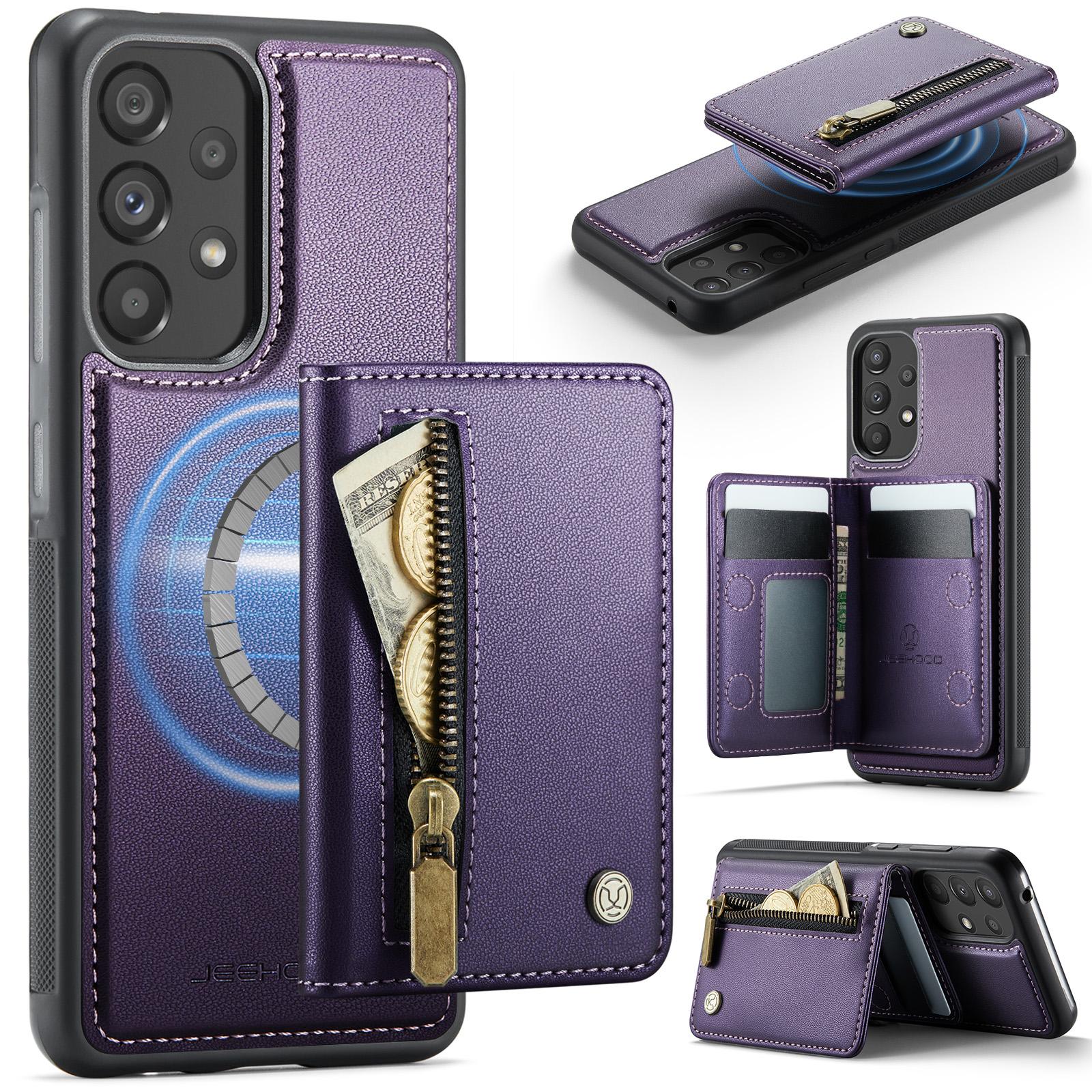 

For Samsung Galaxy A52 5G/Galaxy A52s 5G/Galaxy A52 4G Case JEEHOOD J12 Magnetic Detachable Zipper Wallet Kickstand Leather Back Cover Magnetic Case