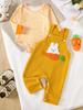 Gestreept Bodysuit & Konijn Geborduurd Overall Set