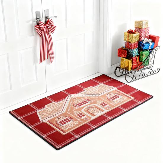 Gingerbread House Christmas Rug Gingerbread Welcome Door Mat Christmas Non Slip Entrance Rug