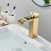 Brushed Golden Basin Faucets Elegant Waterfall Bathroom Sink Faucet Single Lever Hole Deck Mount Brass  Mixer Taps