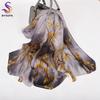 [BYSIFA] 100% Silk Chiffon Scarf Female Brand Leaves Design Grey Khaki Long Scarves Beach Shawls Fall Winter Women Neck Scarves
