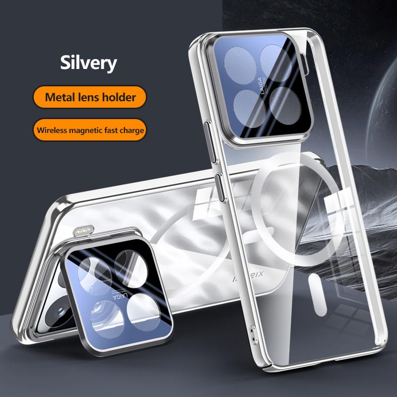 Transparent Electroplate Lens Holder Magsafe Case For Xiaomi 15 15Pro Fold Hinge Magnetic Wireless Charging Cover