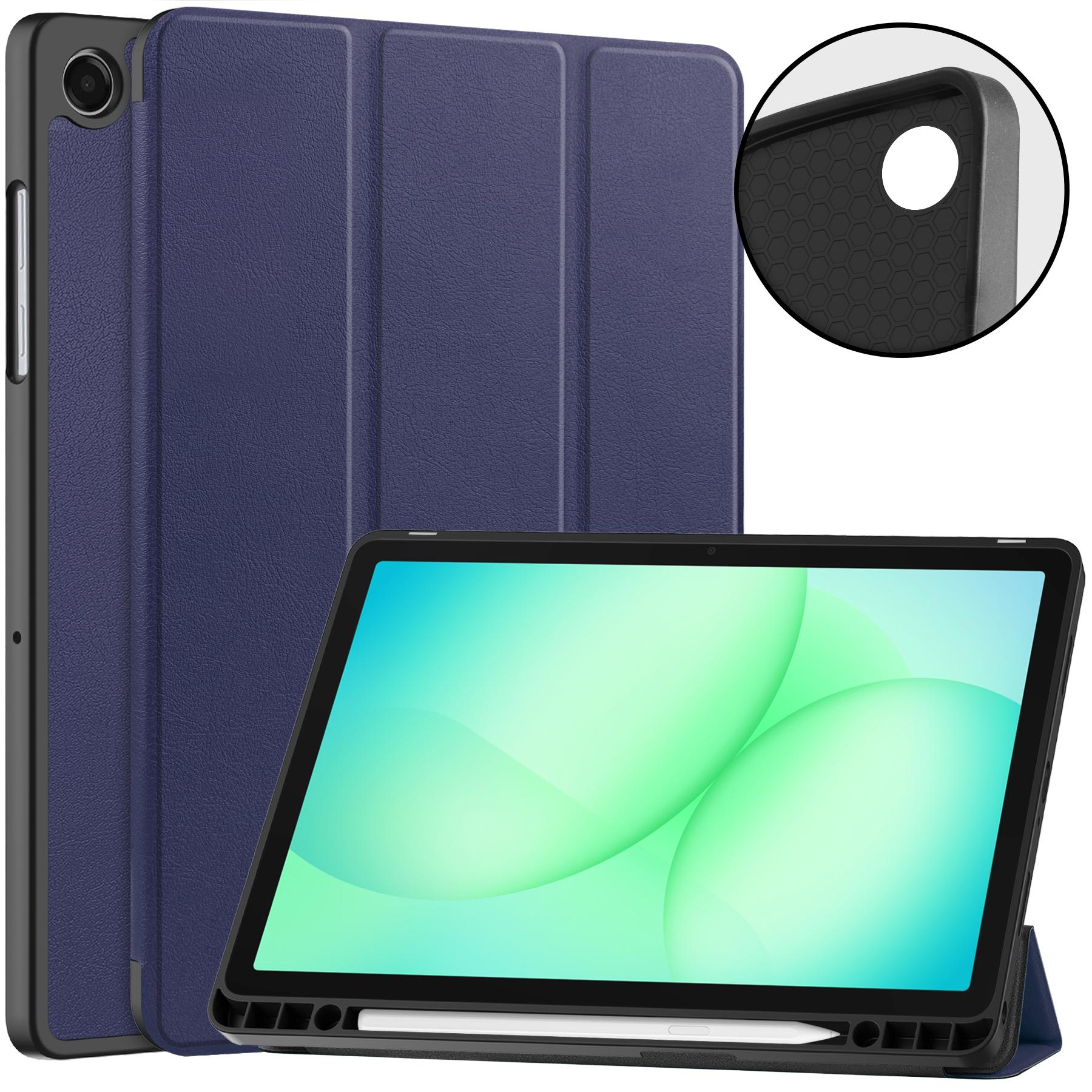 Hoes voor Samsung Galaxy Tab A11Plus 11inch SM-X230 A9Plus 11  SM-X210 X216B TPU Leer Drievoudige Vouw Magnetische Cover met Penhouder A11Plus 11 SM-X230 donkerblauwe kleur