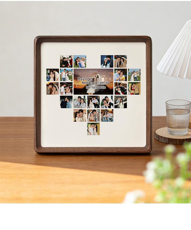 Heart-Shaped 520 Multi-Grid Wooden Photo Frame: Perfect Couple's Gift for Weddings & Valentine's Day
