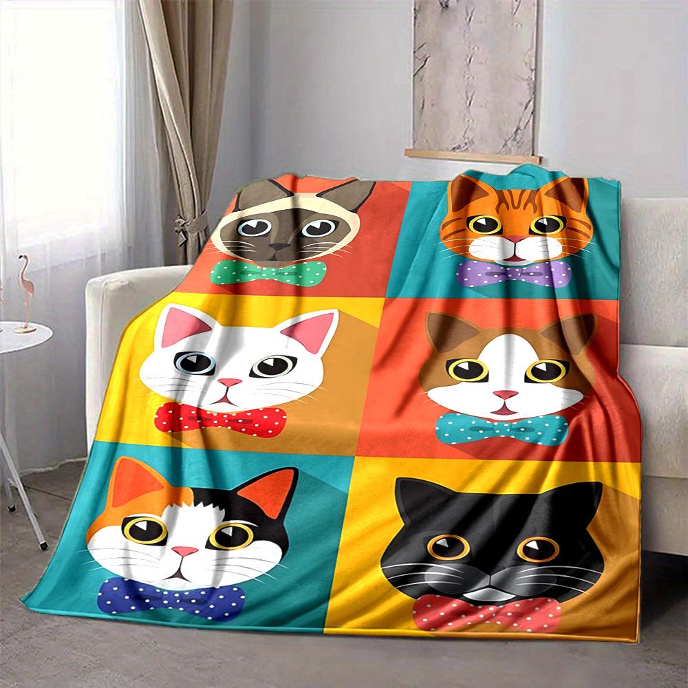 1PC Colorful Cat Prints Print Blanket, Soft Throw Blanket - Warm & Cozy for Couch, Bed, Office, and Travel yy250912160