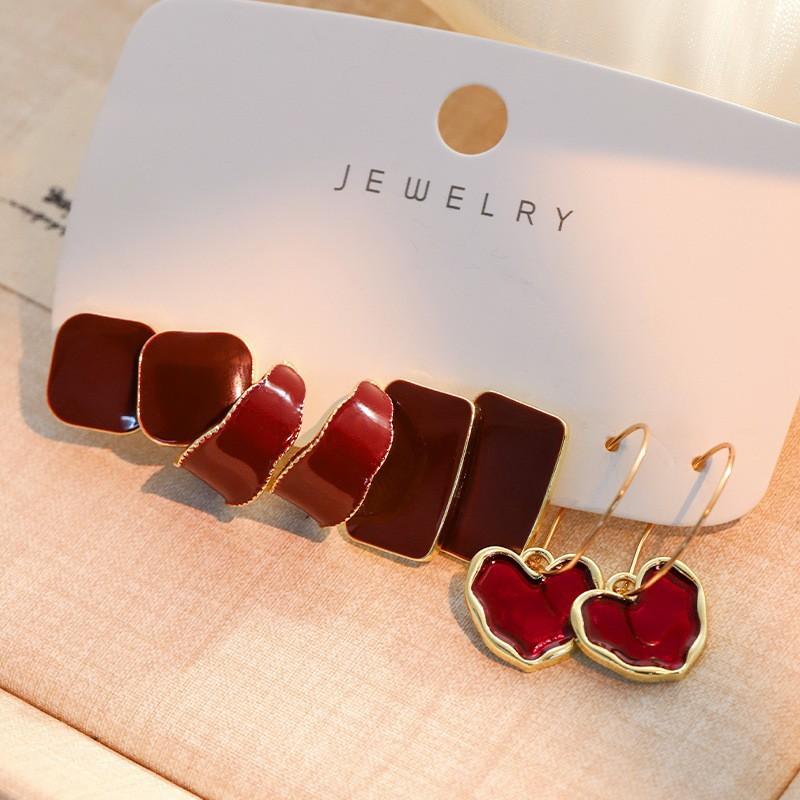 Ankola red drop oil love earrings niche versatile temperament Internet celebrity personality earrings pair earrings set