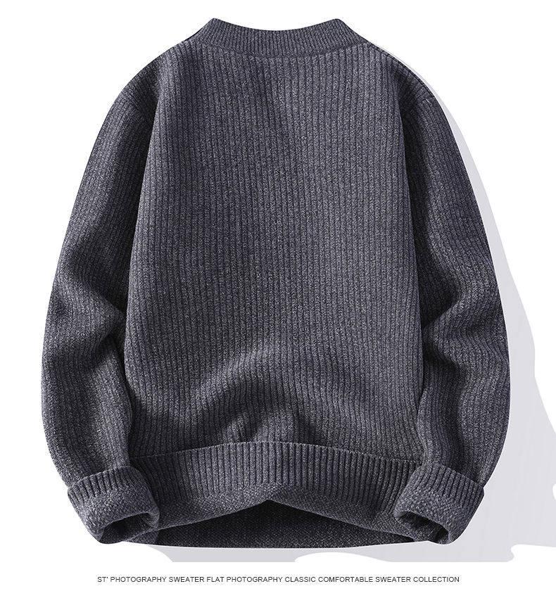 Woodpecker Men's Slim Fit Round Neck Knit Sweater - Warm Velvet Base Layer for Autumn/Winter