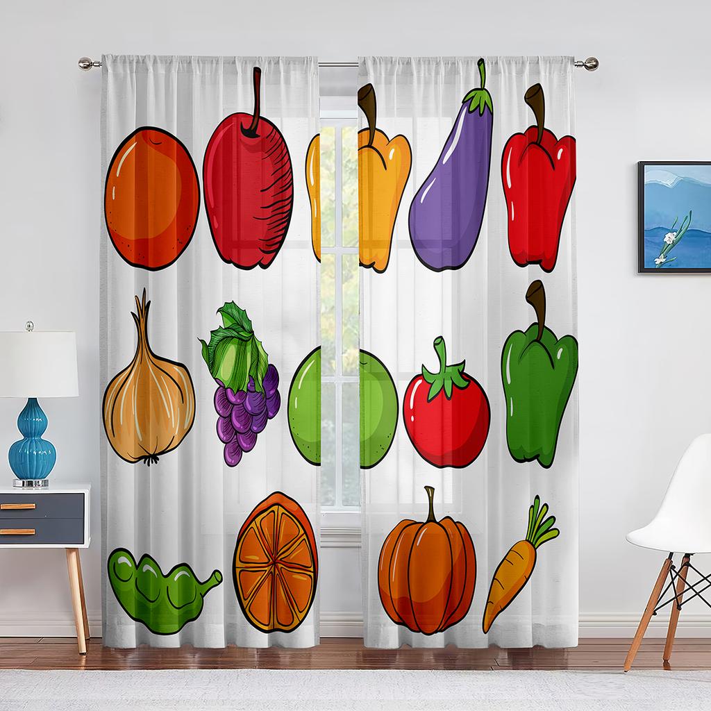 Cartoon Früchte Fenster Tüll Vorhänge für Wohnzimmer Kinderzimmer Küche Dekor Wassermelone Kiwi Ananas Transparenter Voile Vorhang