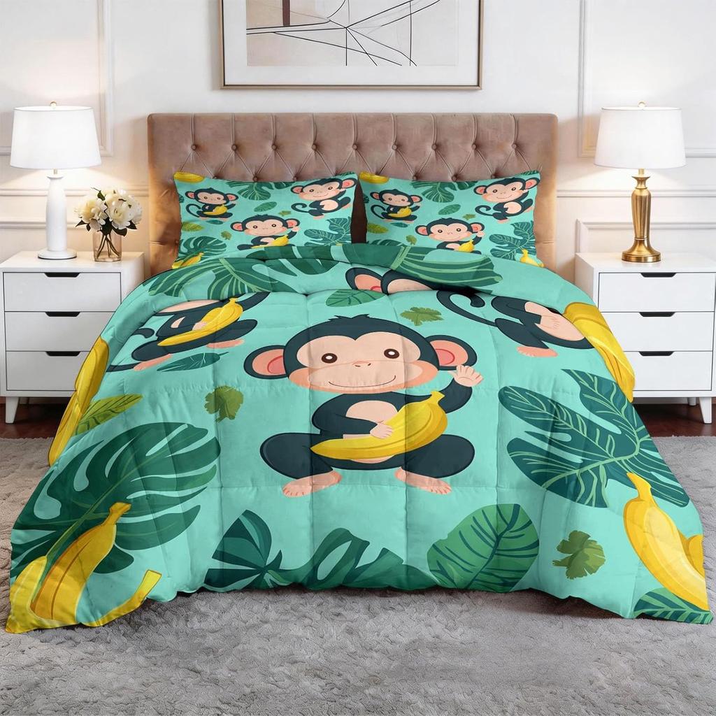 Single Children'S Monkey Duvet Cover Set,Microfiber Duvet Cover Soft Beddingsets And Pillowcases75*50Cm Queen King Home Textiles