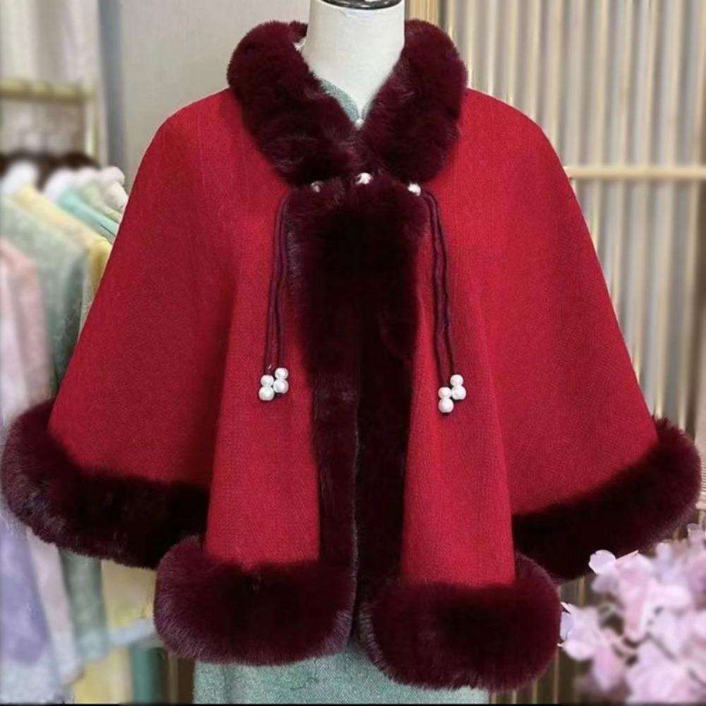 Gentle Fleece-linedthickened Cloak Shawl with Cheongsam Fall and Winterheattechoutwear