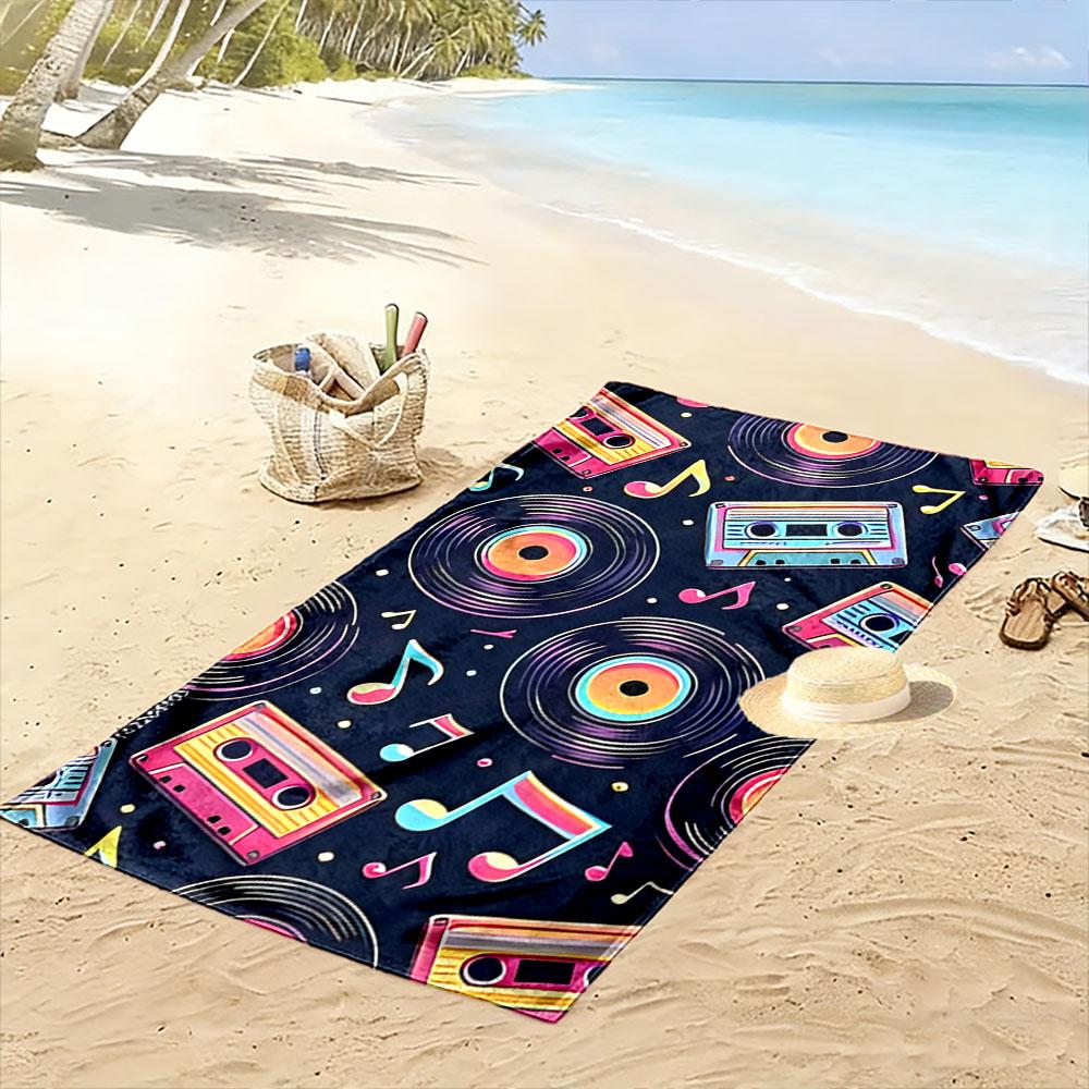 Retro Melody Celebration Vibes Print Beach Towel, Quick Drying, Suitable for Travel, Outdoor Sports, Jogging, the Beach and Swimming, Gift
