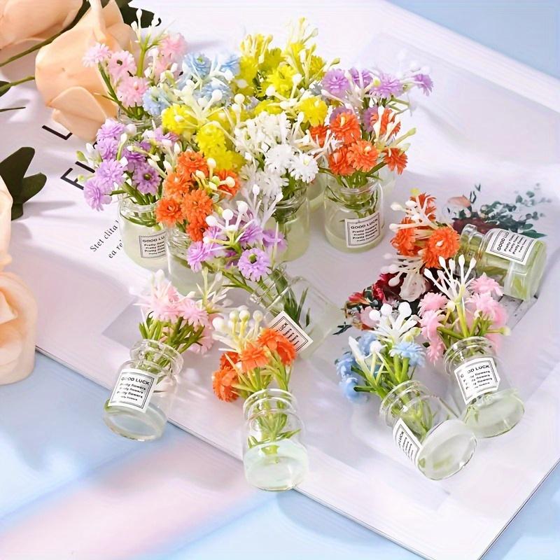 10Pcs Miniature Dollhouse Plant Flowers, 1:12 Tiny Small Glow In The Dark Glass Vase Flowers Plant House Decor, Faux Flower Model Dollhouse Decoration