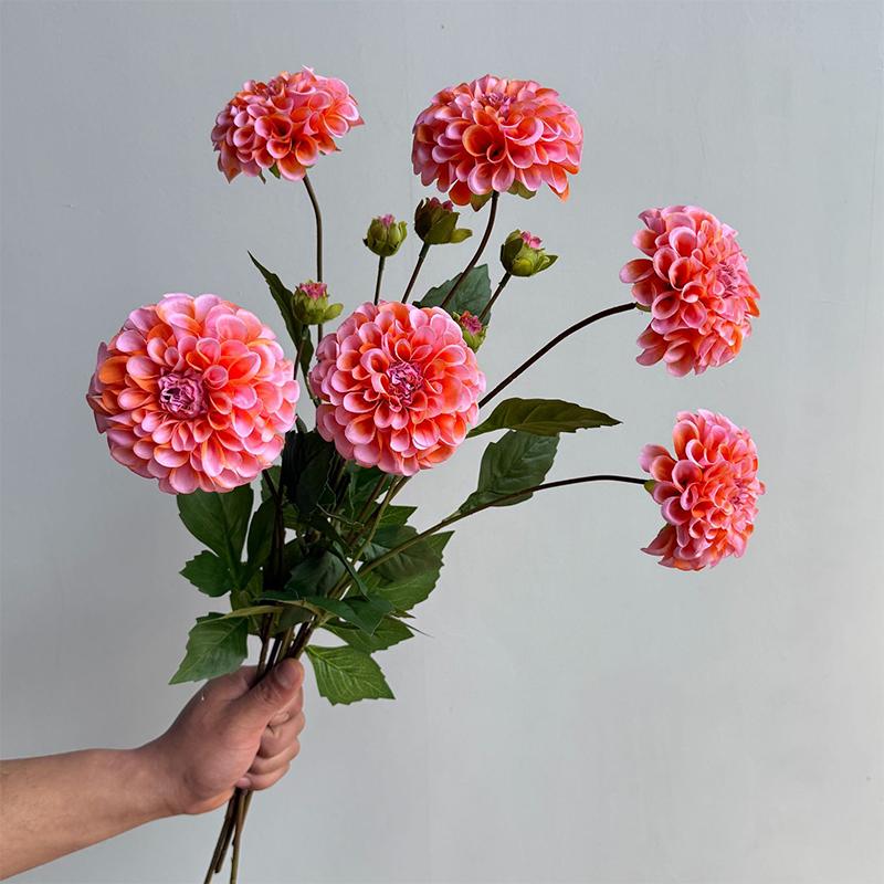 Artificial Moisturizing 2Head Dahlia Real Touch Flowers Bridal Bouquet Wedding Decoration Party Floral Home Decor Dahlia