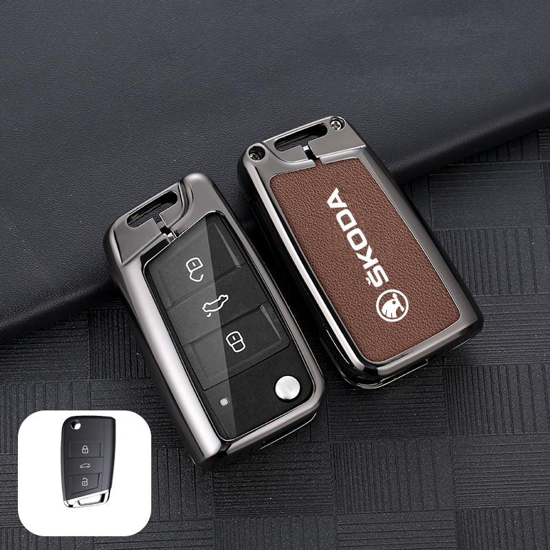 dclaq2 Zinc Alloy Car Key Fob Case Bag For Skoda Octavia A5 A7 Superb Kodiaq Fabia Karoq 2020 2021 Protector Shell Keychain Accessories