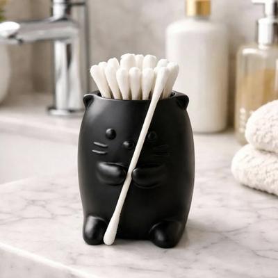 Cotton Swab Holder Cat Shape with Open Design Dental Floss Storage Box Compact Cute Organizer for Makeup Brushes