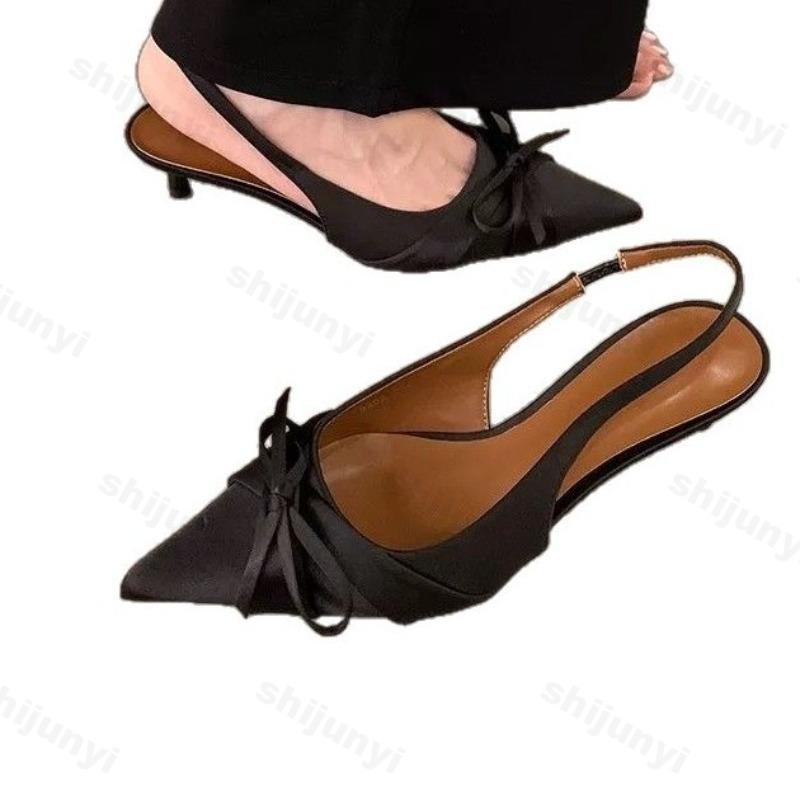 Women's Thin Heels High Heels Large Size Elegant Bowknot Sexy Pointed Toe Leisure Pumps Fashion Comfortable Slingbacks Sandals