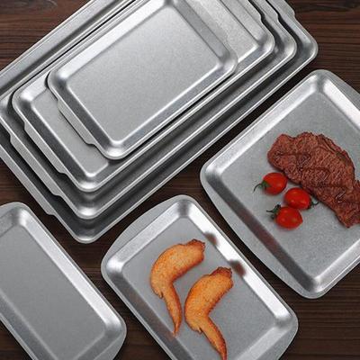 Bandeja Rectangular Retro de Acero Inoxidable Japonés con Aspecto Envejecido