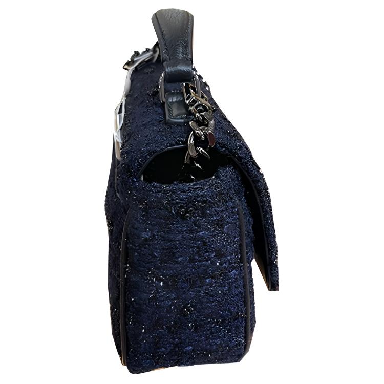 Tory Burch Tb-Willa Classic Quilted Flap Wool Chain Shoulder Crossbody Mini Bag Women Bags Navy-Blue 86050-410