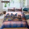 New York Duvet Cover NYC That Never Sleeps Reflection On Manhattan East River City Night Scene Room Decorative Bedding Pink Blue