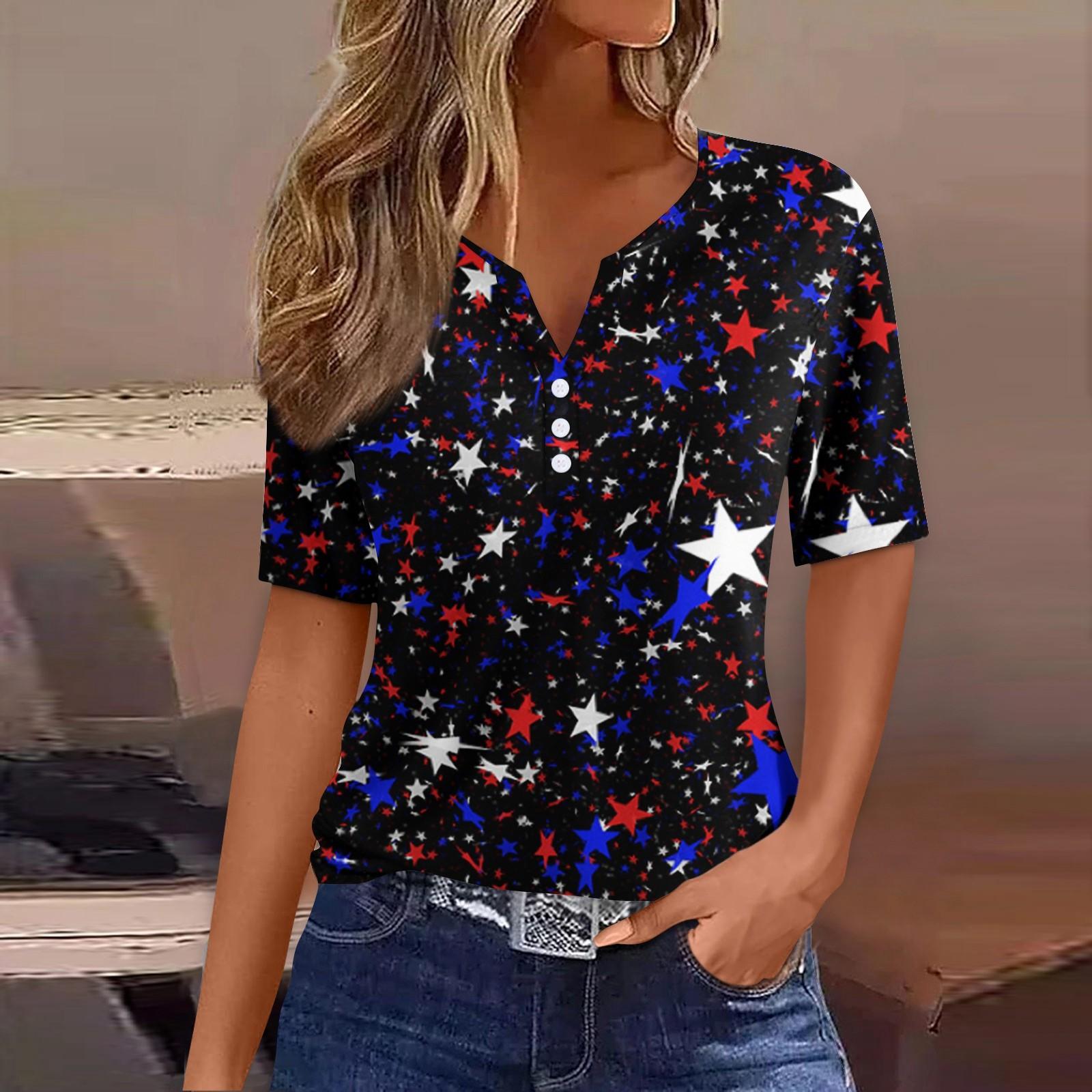 

Жен. Футболка Футболка С принтом Пуговицы С короткими рукавами Повседневные Выходные Мода Классический V-образный вырез Обычный Верх XXL