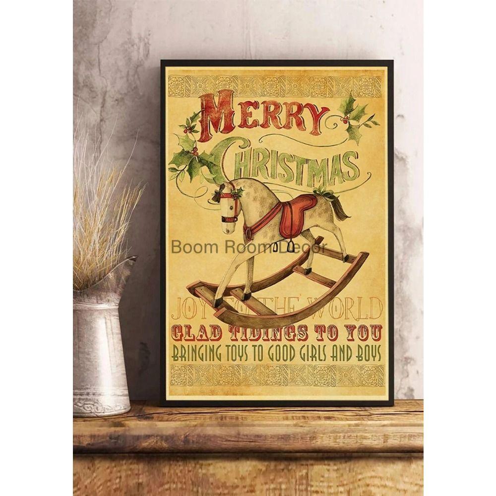 Vintage Christmas Metal Wall Decoration, Holiday Sticker Sign