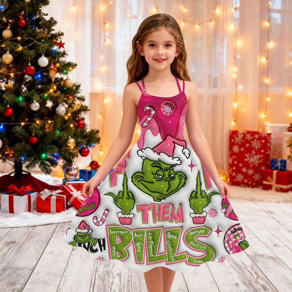 Dětská móda Ležérní Vánoční potisk Odhalená ramena Punk Vintage šaty