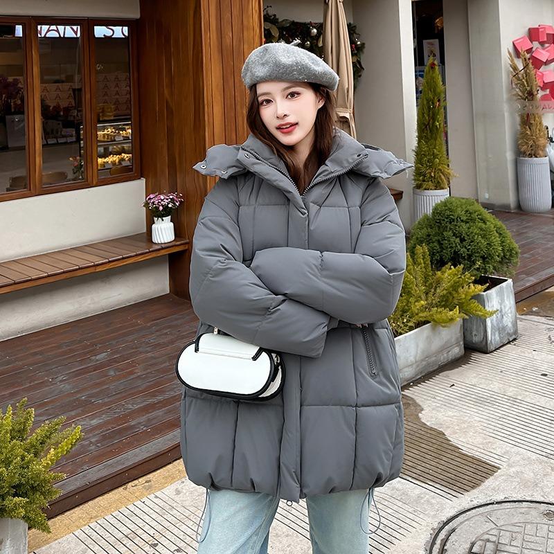 Removable Hat Cotton Clothes Women's Winter New Large Size Women's Clothing Medium and Long Coat Loose Bread Clothes Cotton Clothes