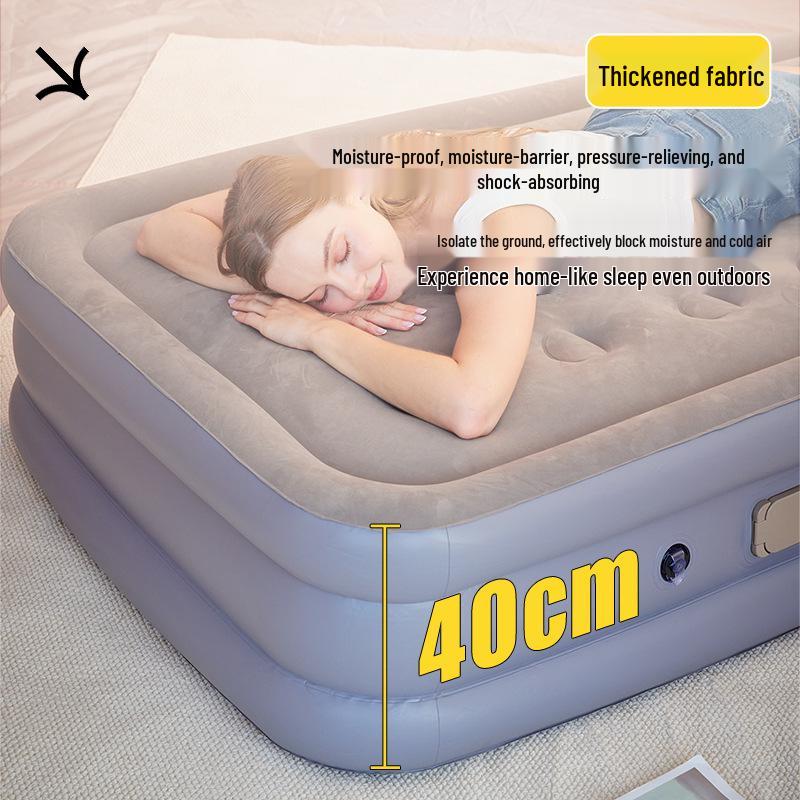 Portable Double Flocking Air Mattress with Built-in Pump for Camping