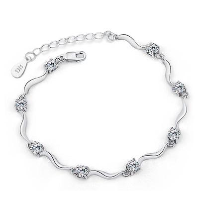 925 Sterling Silver Woman Charm Bracelet Fashion Simple Water Drop Purple High - Grade Crystal Bracelet Wedding Party Jewelry