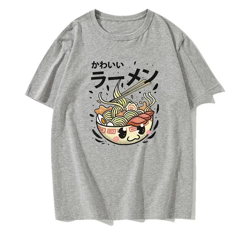 T-Shirts For Men Japanese Lamian Noodles Print Male Clothing Street Harajuku Short Sleeve Oversize T-Shirt Casual O-Neck Tees
