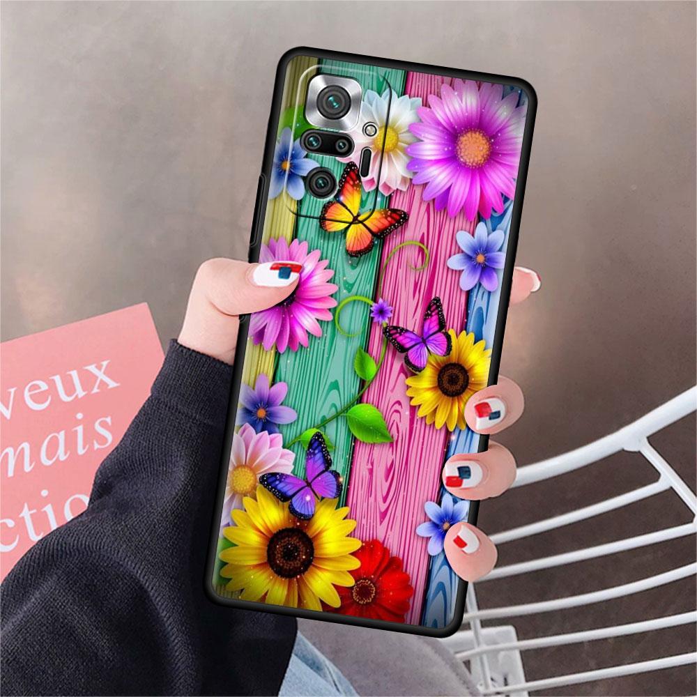 Funda Für Xiaomi Redmi Hinweis 10 9 11 Pro Weiche Telefon Fall 10S 9S K40 8 9A 9C 9T 7 10C 8T Silikon Abdeckung Diamant Blume Schmetterling