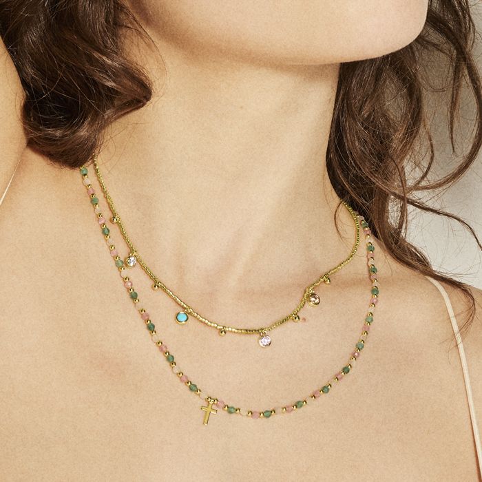 Collier - Luxenter - Mali - Argent 925 - Zircons multicolores - Or jaune 18K
