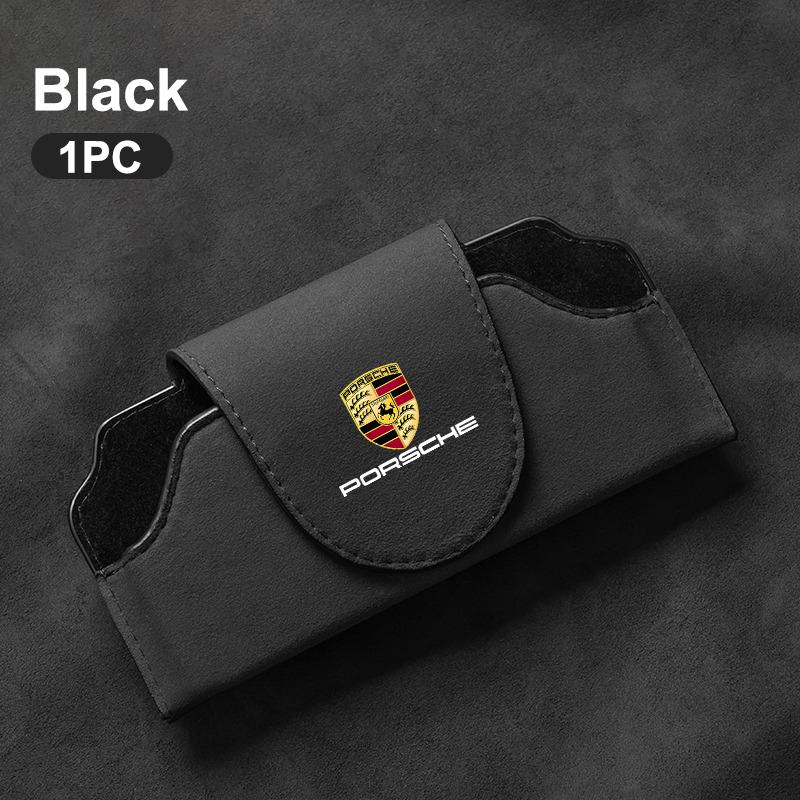 

Suede Car Glasses Case Eyeglass Storage Box Clip For Porsche Cayenne Panamera Macan 911 718 Taycan Boxster Cayman-GT Accessories чорний