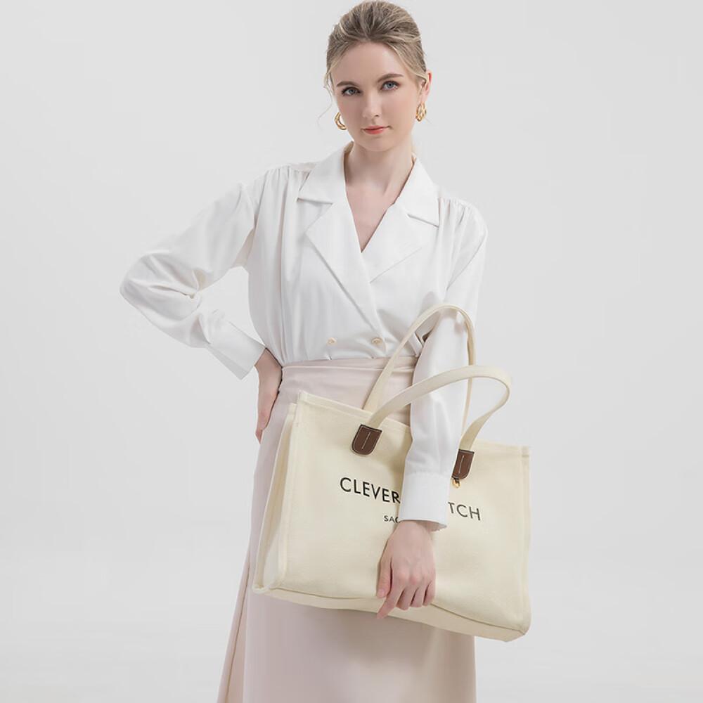 Canvas Bag Tote Bag Women's Bag Tote Bag Commuter Bag Shoulder Bag Beige White Long 45.5cm Wide 12cm High 32cm